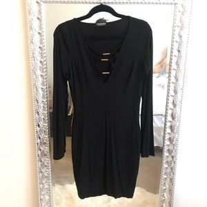 Black criss-cross dress with gold detail